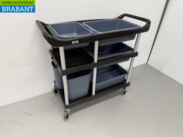 Plastic clearing trolley clearing trolley 3 tiers with 5 bins 104 cm Catering - Image 3