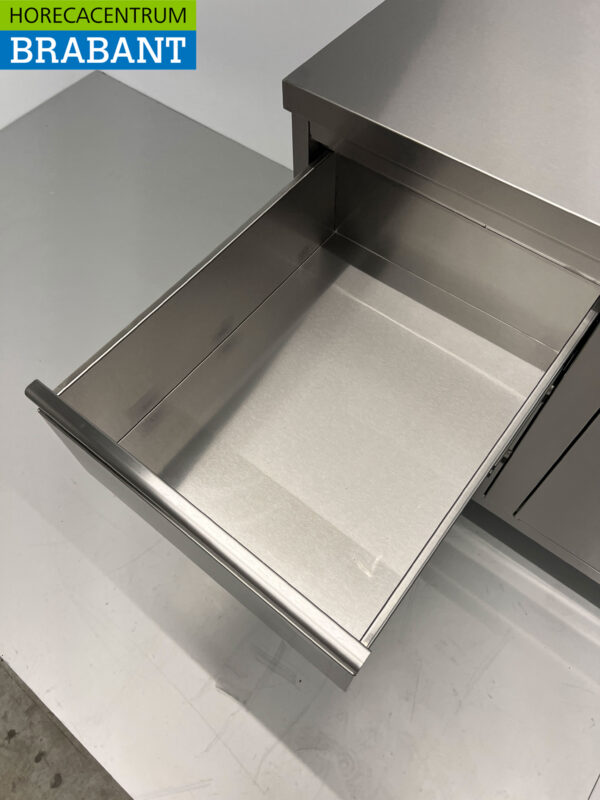 Stainless Steel Work Cupboard Cabinet Work Table 2 folding doors and 3 drawers and waste bin 180 cm Catering - Image 7