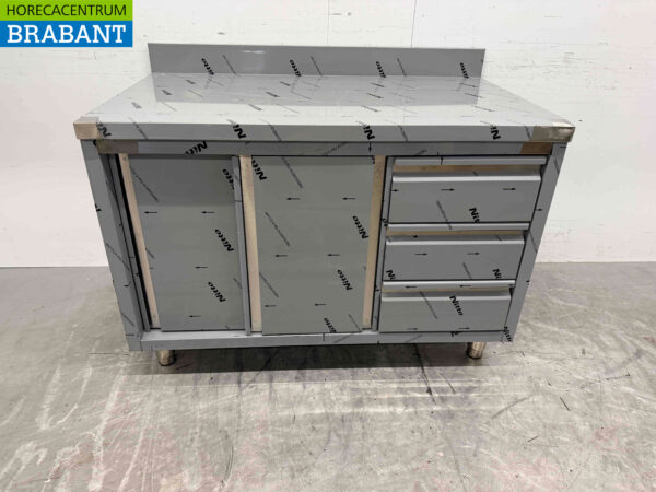 HCB stainless steel Work Cupboard Cabinet Work Table 2 folding doors and 3 drawers 120 cm Premium-line Horeca (kopie)