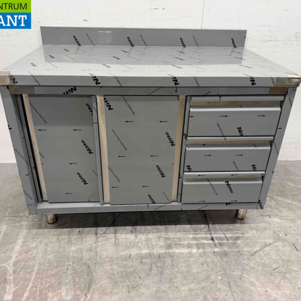 Stainless steel Work Cupboard Worktable 2 folding doors and 3 drawers 120 cm Hospitality
