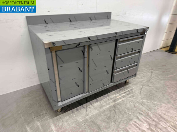HCB stainless steel Work Cupboard Cabinet Work Table 2 folding doors and 3 drawers 120 cm Premium-line Horeca (kopie) - Image 2