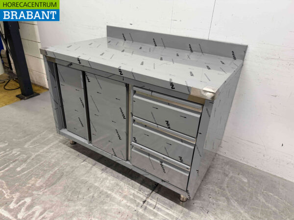 HCB stainless steel Work Cupboard Cabinet Work Table 2 folding doors and 3 drawers 120 cm Premium-line Horeca (kopie) - Image 3