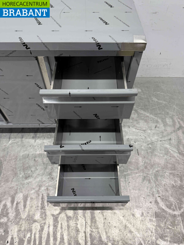 HCB stainless steel Work Cupboard Cabinet Work Table 2 folding doors and 3 drawers 120 cm Premium-line Horeca (kopie) - Image 4