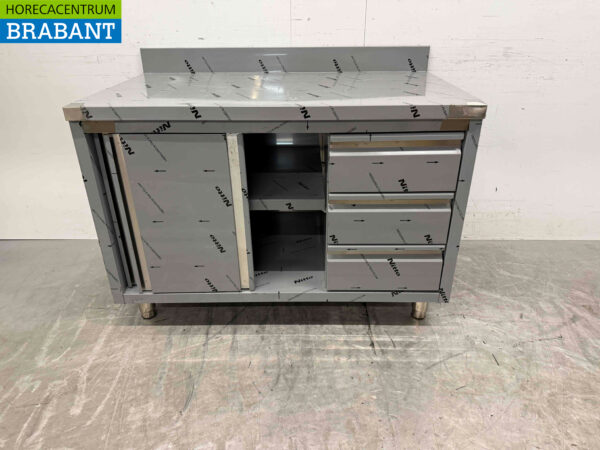 HCB stainless steel Work Cupboard Cabinet Work Table 2 folding doors and 3 drawers 120 cm Premium-line Horeca (kopie) - Image 5