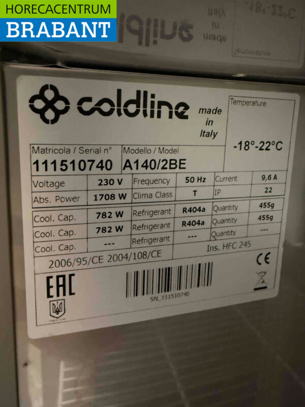 Stainless steel Coldline Double Door Freezer 1400 liters 230V Horeca - Image 5