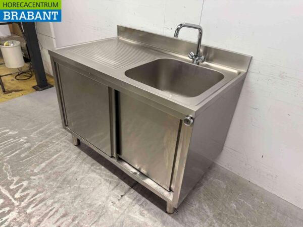 Stainless steel sink sink 2 sliding doors 120 cm Horeca - Image 3