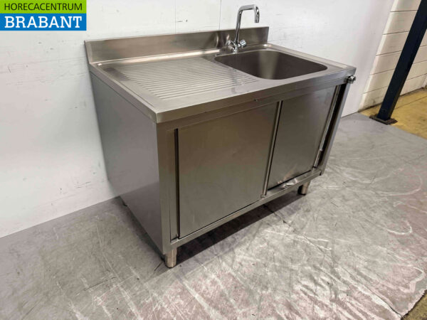 Stainless steel sink sink 2 sliding doors 120 cm Horeca - Image 4