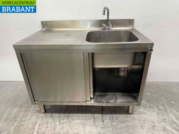 Stainless steel sink sink 2 sliding doors 120 cm Horeca - Image 5