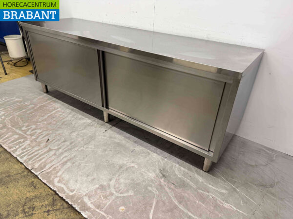 Stainless steel Work Cabinet Work Table 2 sliding doors 240 cm Catering - Image 2