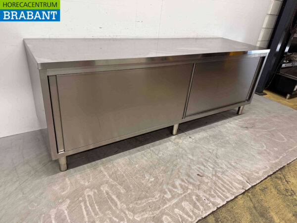 Stainless steel Work Cabinet Work Table 2 sliding doors 240 cm Catering - Image 3