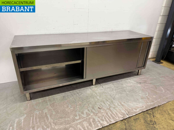Stainless steel Work Cabinet Work Table 2 sliding doors 240 cm Catering - Image 4