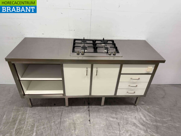 Stainless Steel Work Cupboard with 4 Burner Stove with Trespa Doors and Drawers 180 cm Horeca