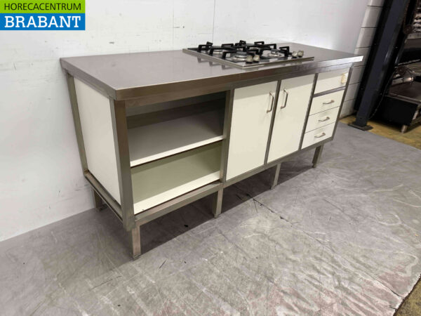 Stainless Steel Work Cupboard with 4 Burner Stove with Trespa Doors and Drawers 180 cm Horeca - Image 3