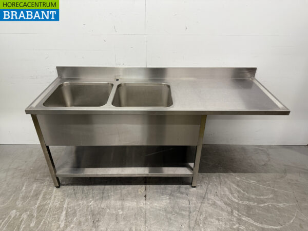 Stainless steel Sink Table Double Sinks 200 x 70 cm Catering