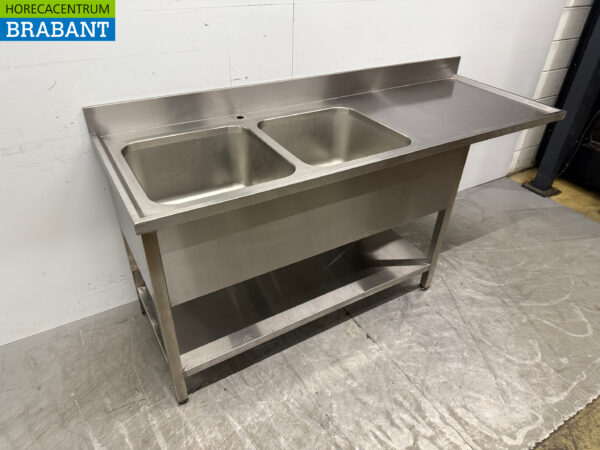 Stainless steel Sink Table Double Sinks 200 x 70 cm Catering - Image 2