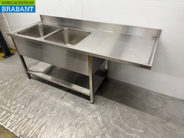 Stainless steel Sink Table Double Sinks 200 x 70 cm Catering - Image 3