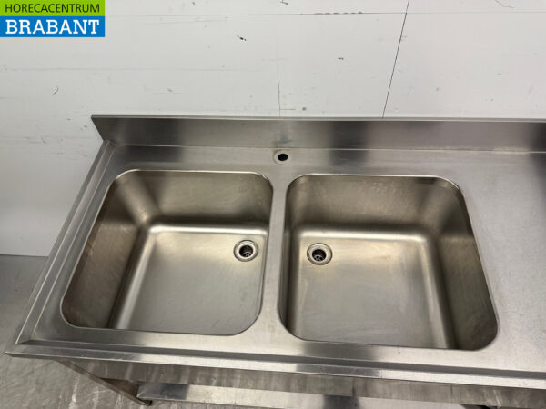 Stainless steel Sink Table Double Sinks 200 x 70 cm Catering - Image 4