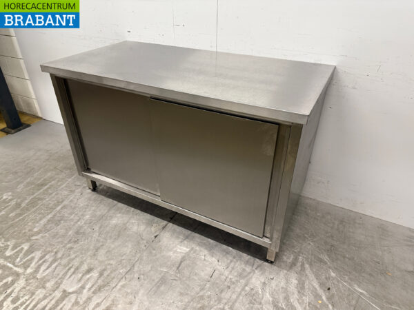 Stainless Steel Work Cabinet 2 Sliding Doors 120 cm Catering - Image 2