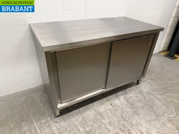 Stainless Steel Work Cabinet 2 Sliding Doors 120 cm Catering - Image 3
