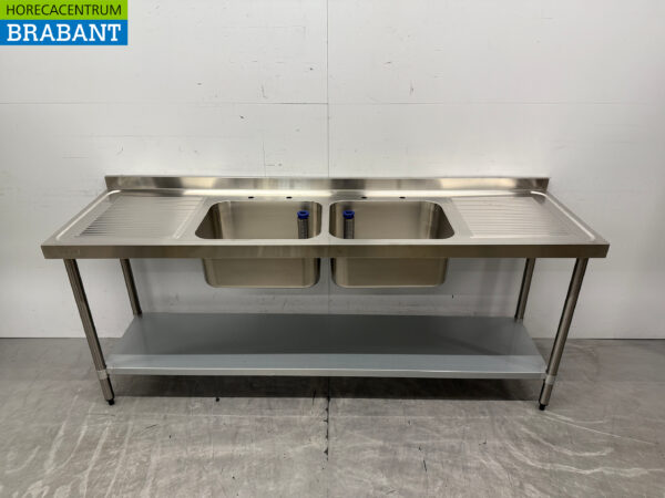 Stainless steel Vogue Sink Table Double Sinks 210 cm Catering