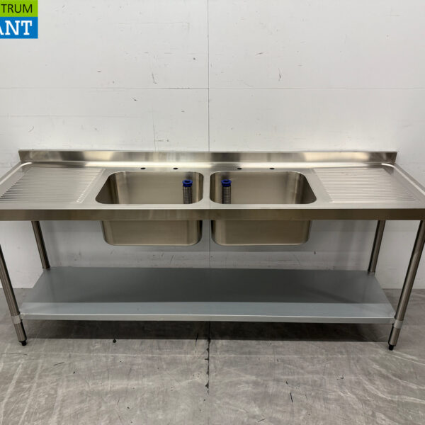 Stainless steel Vogue Sink Table Double Sinks 210 cm Catering