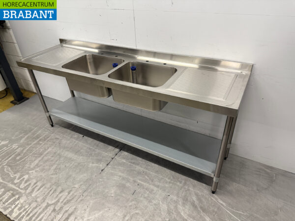 Stainless steel Vogue Sink Table Double Sinks 210 cm Catering - Image 2