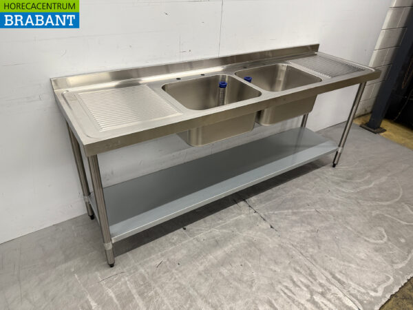 Stainless steel Vogue Sink Table Double Sinks 210 cm Catering - Image 3