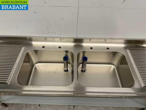 Stainless steel Vogue Sink Table Double Sinks 210 cm Catering - Image 4