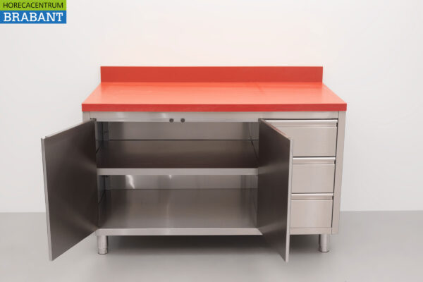 HCB Stainless Polyethylene PE Work Cabinet Cabinet Cutting Table 2 folding doors 3 drawers 140 cm Catering Butchery - Image 5