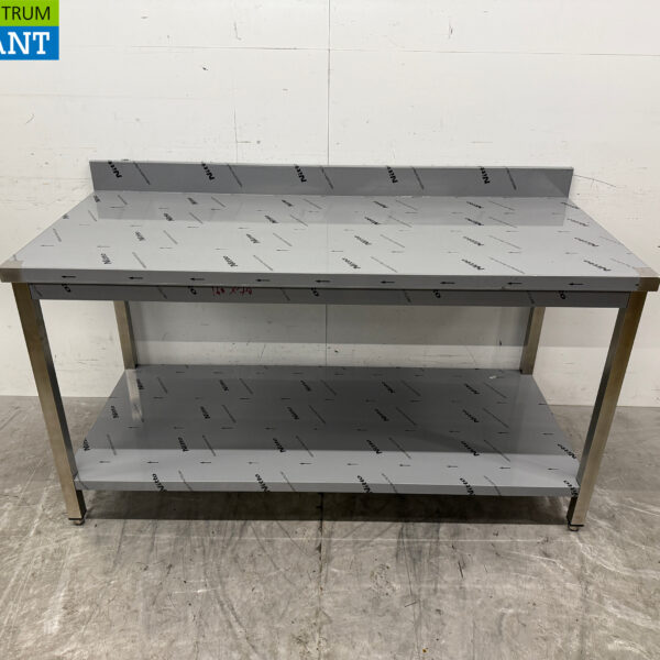 Stainless steel Worktable with undershelf and raised edge 160 x 70 x 86 cm Catering