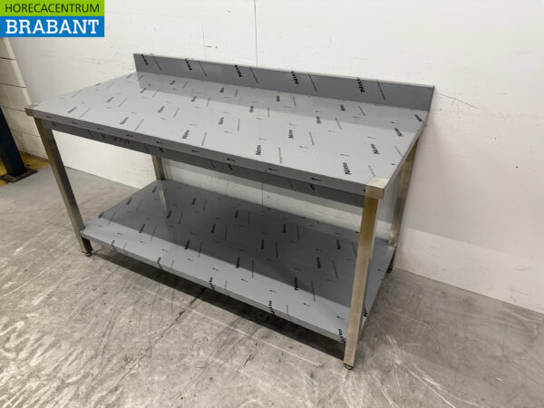 Stainless steel Worktable with undershelf and raised edge 160 x 70 x 86 cm Catering - Image 2