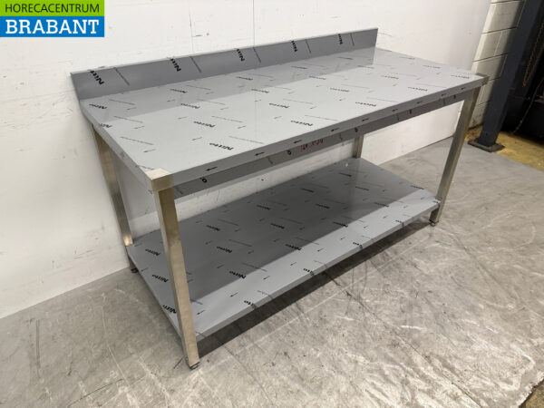 Stainless steel Worktable with undershelf and raised edge 160 x 70 x 86 cm Catering - Image 3