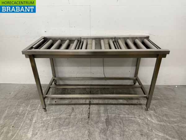 Stainless steel draining table / roller conveyor tbv pass through dishwasher 160,5 cm Horeca