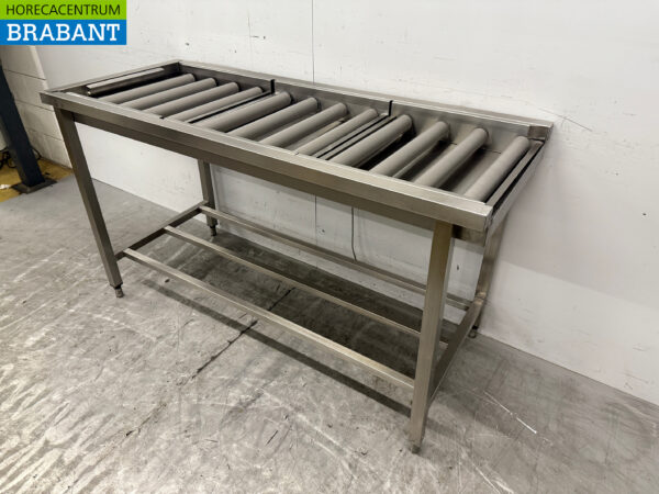 Stainless steel draining table / roller conveyor tbv pass through dishwasher 160,5 cm Horeca - Image 2