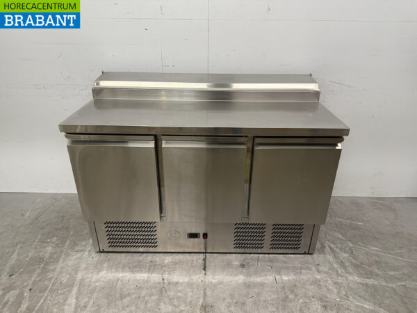 Stainless steel Saladette Refrigerated Workbench 3 doors 137 cm 230V Horeca