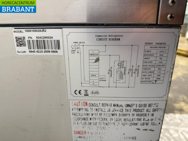 Stainless steel Saladette Refrigerated Workbench 3 doors 137 cm 230V Horeca - Image 5