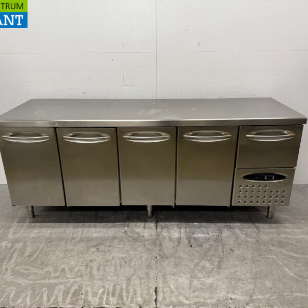 Stainless steel Mercatus Refrigerated Workbench 4 doors and 1 drawer 219 cm 230V Horeca