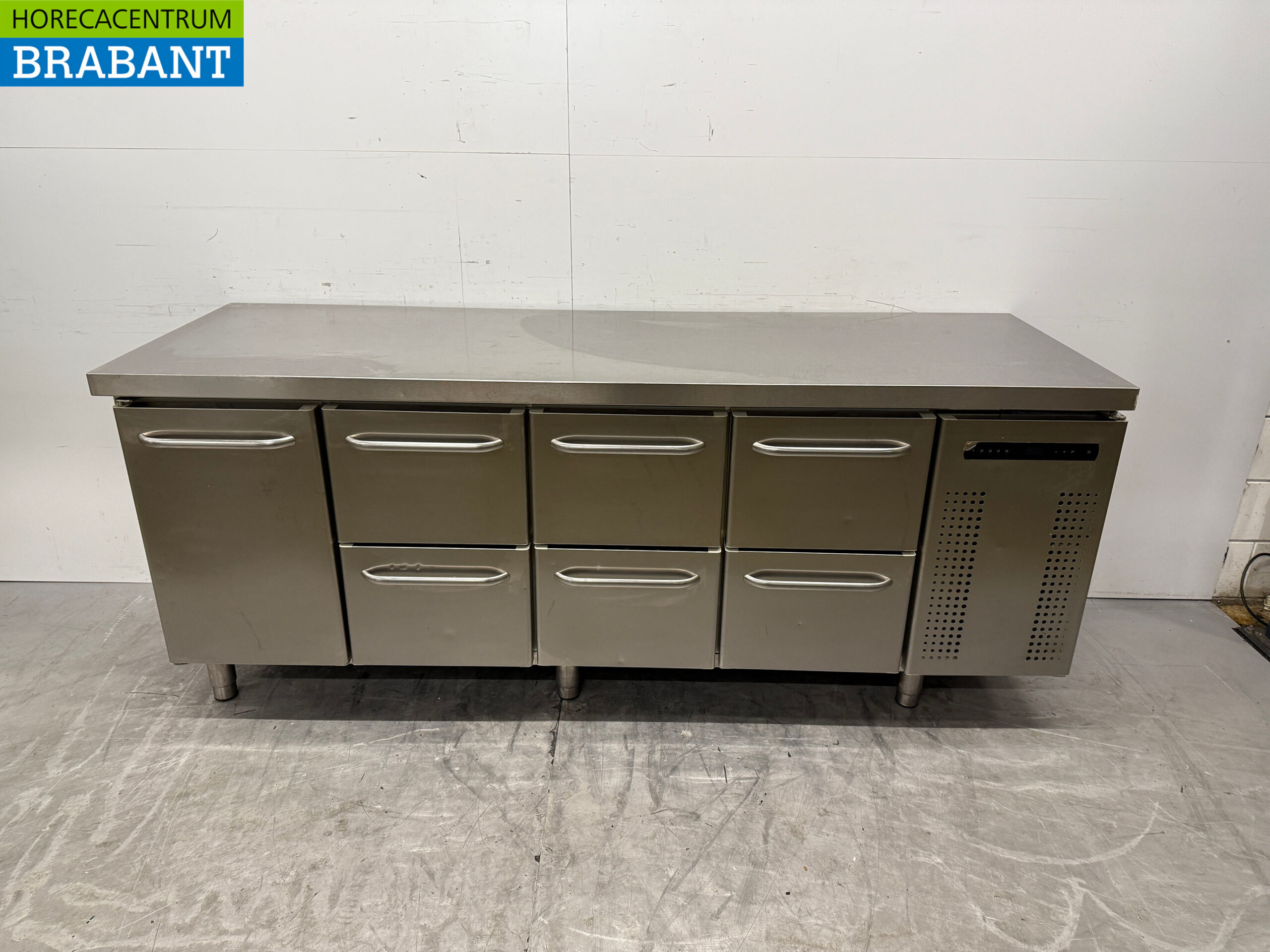 Stainless steel Gram Refrigerated Workbench 6 drawers and 1 door 216 cm 230V Horeca
