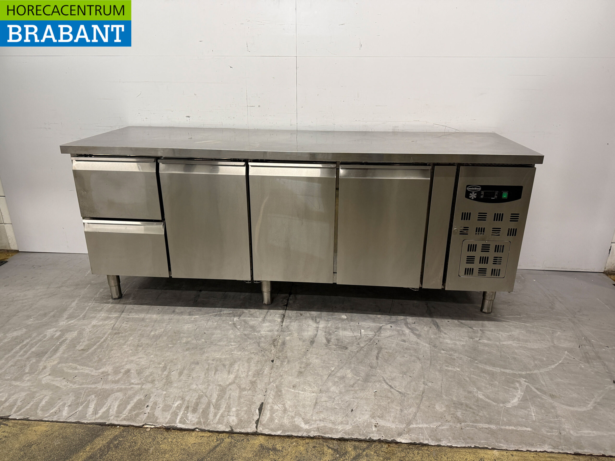 Stainless steel Combisteel Refrigerated Workbench with 3 doors and 2 drawers 223 cm 230V Horeca