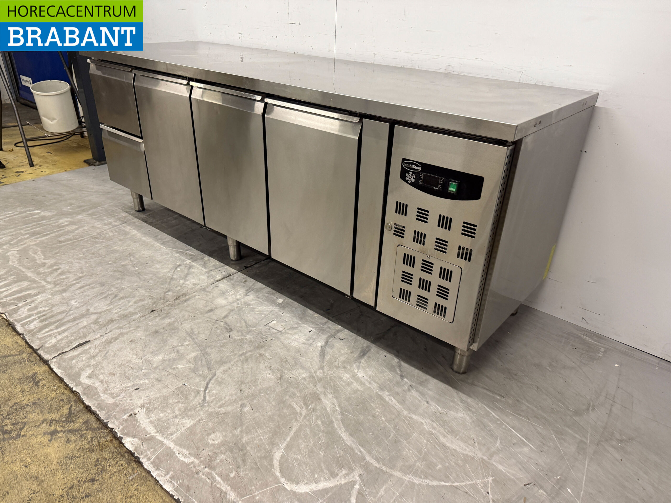 Stainless steel Combisteel Refrigerated Workbench with 3 doors and 2 drawers 223 cm 230V Horeca - Image 2