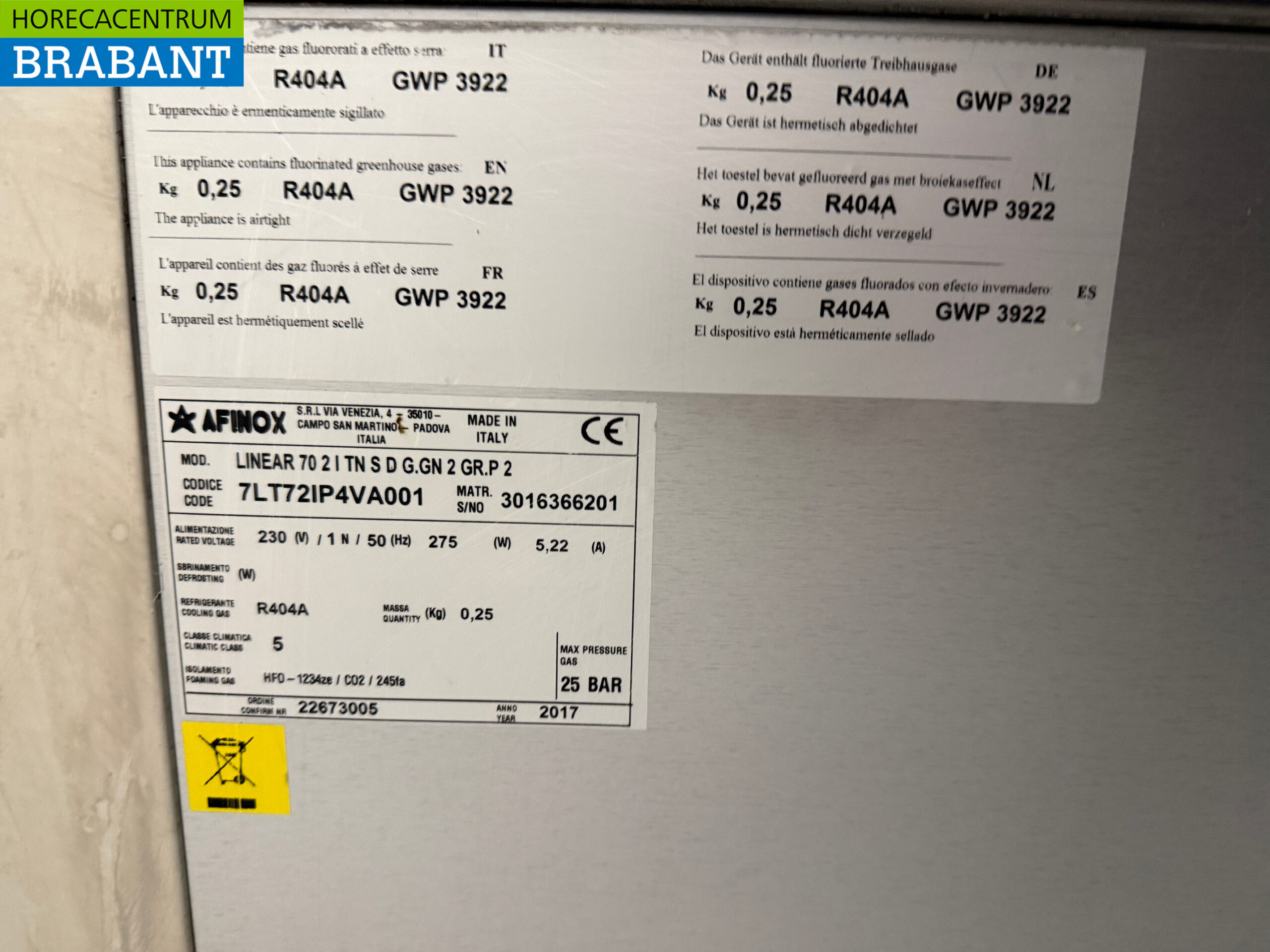 Stainless steel Afinox Refrigerated Workbench 2 doors 126 cm 230V Horeca - Image 5