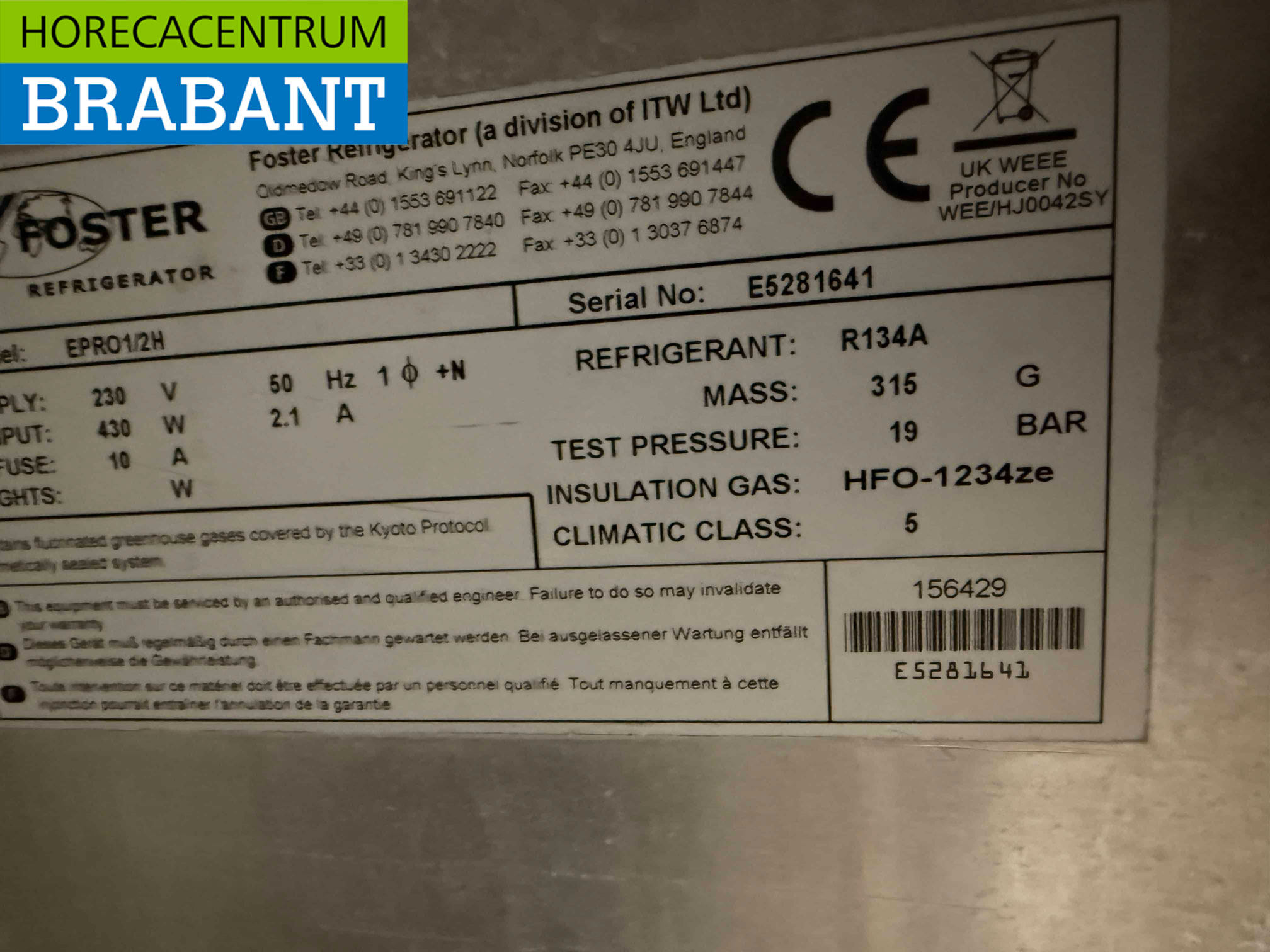 Stainless steel Foster Refrigerated Workbench 2 doors 142 cm 230V Catering - Image 5