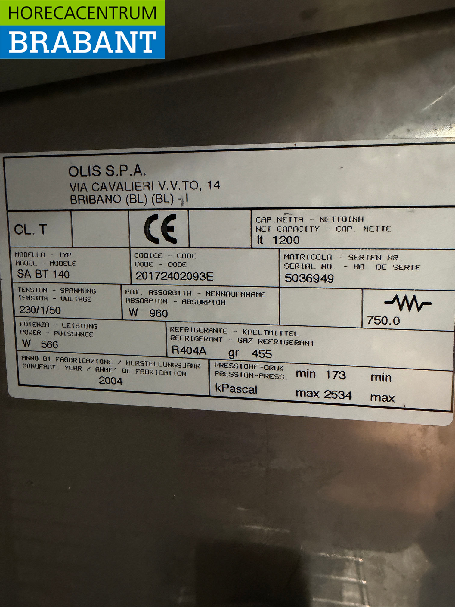 Stainless steel Olis Double Door Freezer 1200 liters 230V Catering - Image 5