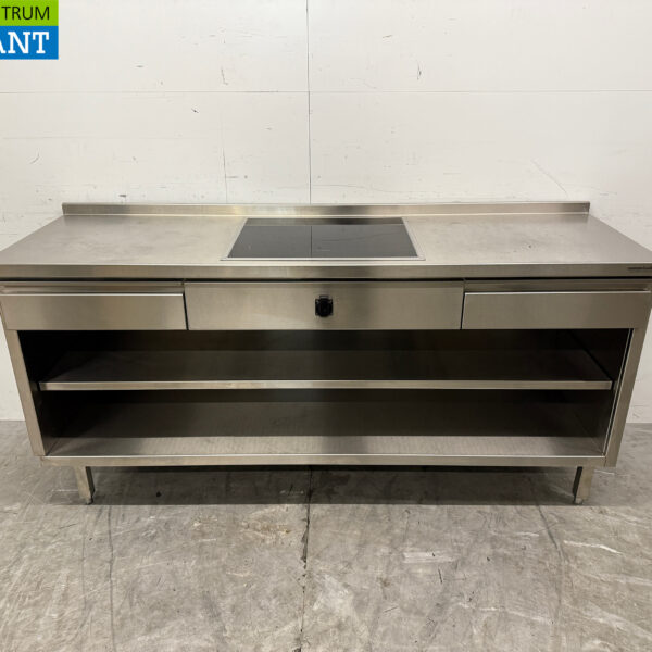 Stainless steel Worktable with built-in induction Cooker 188 cm 400V Horeca