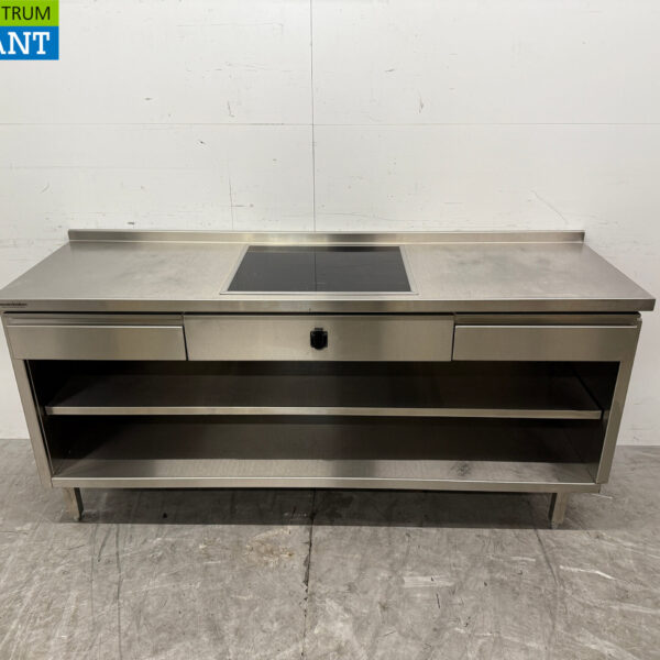 Stainless steel Worktable with built-in induction Cooker 188 cm 400V Horeca