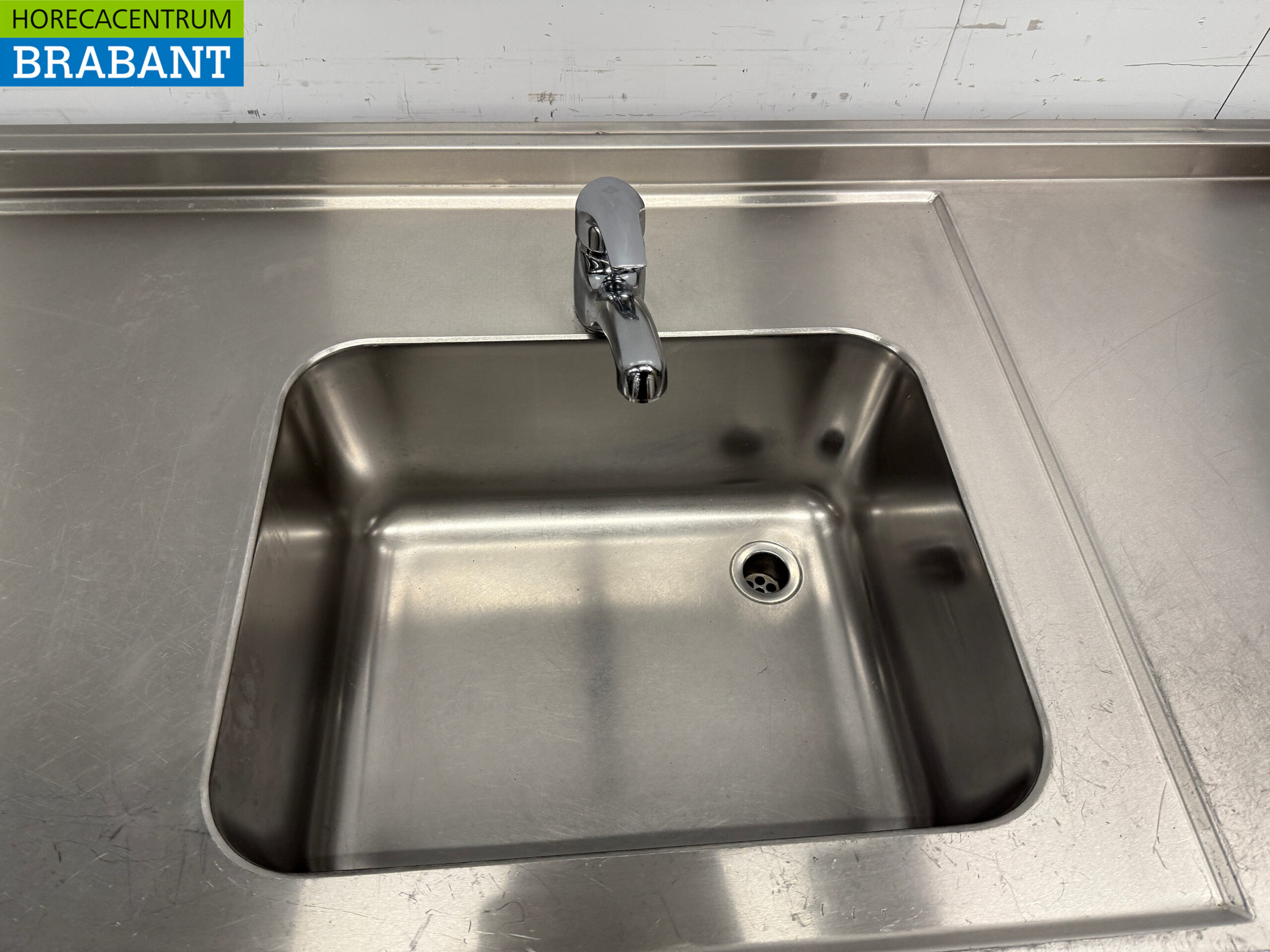 Stainless steel Worktable with stove and sink 280 cm Catering - Image 5