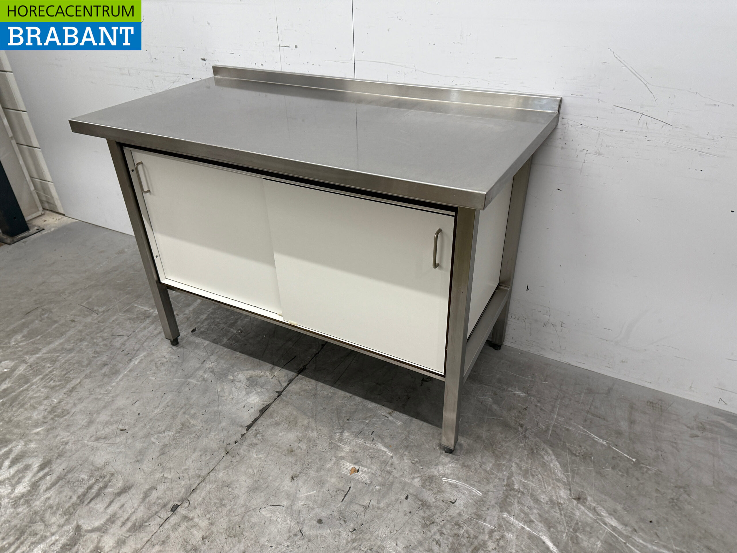 Stainless steel Work Cupboard 2 Trespa sliding doors 128.5 x 65 x 90 cm Horeca - Image 2