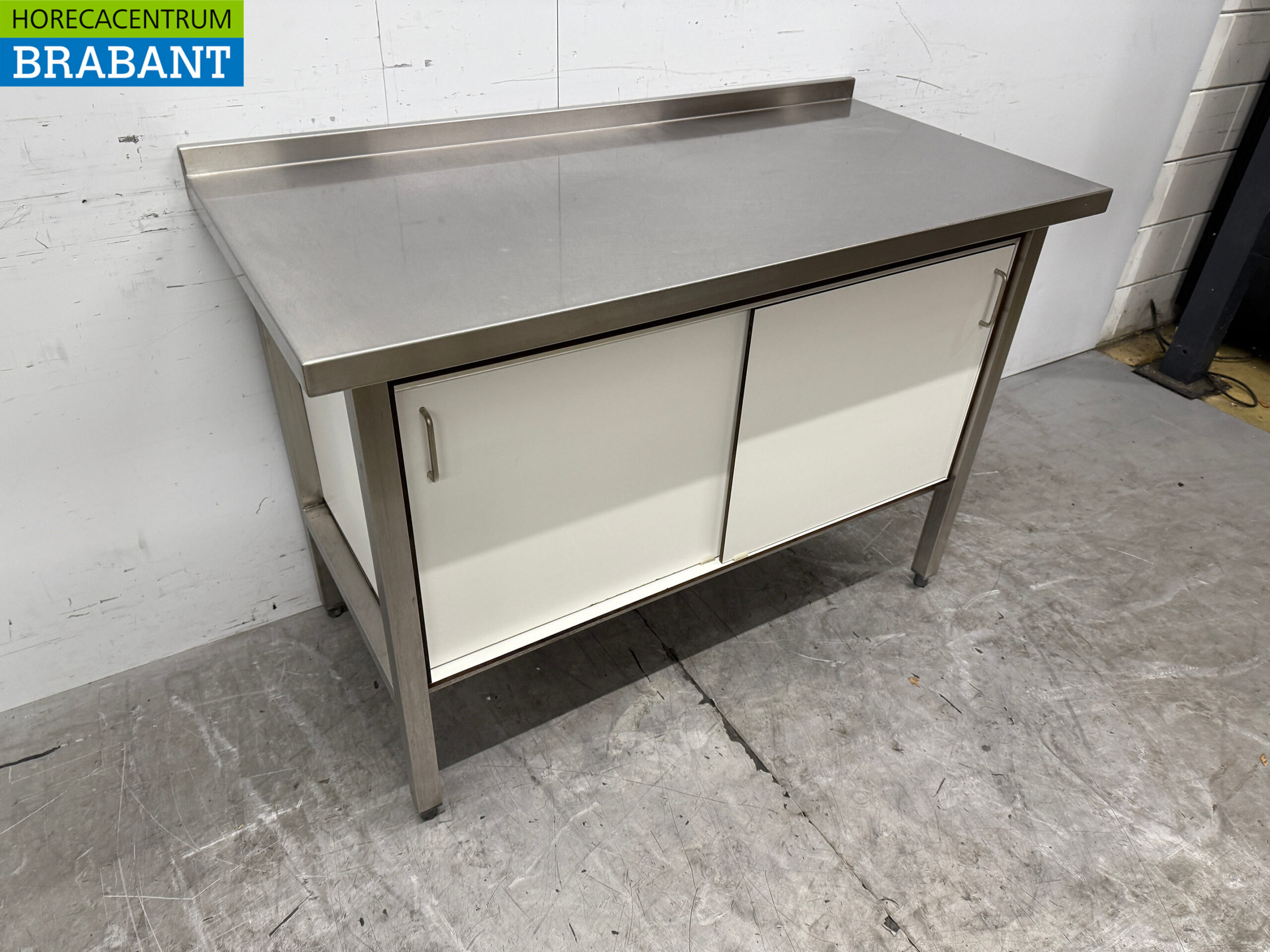 Stainless steel Work Cupboard 2 Trespa sliding doors 128.5 x 65 x 90 cm Horeca - Image 3