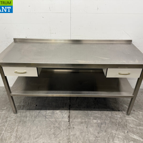 Stainless steel Worktable with undershelf and 2 Trespa drawers 180 x 70 x 89.5 cm Horeca