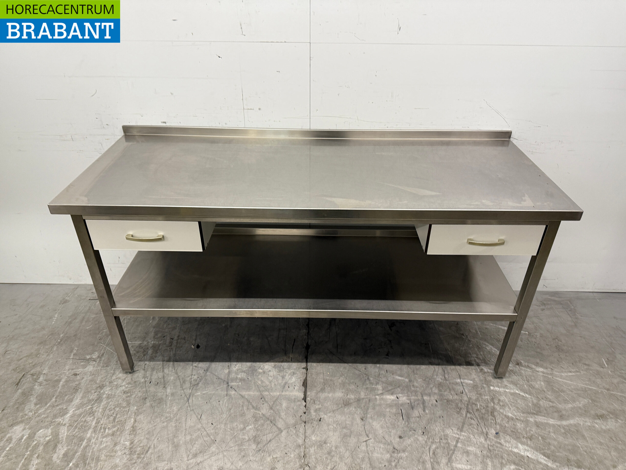 Stainless steel Worktable with undershelf and 2 Trespa drawers 180 x 70 x 89.5 cm Horeca